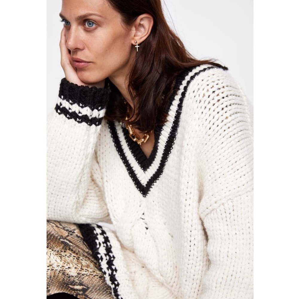 ZARA Oversized Sweater with Contrasting Ribbed Hem